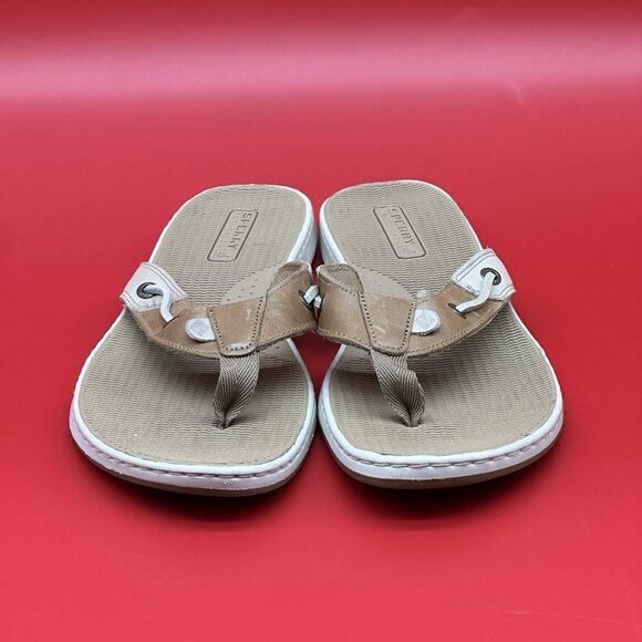 Sperry TopSider Seafish Beige Leather Thong Sandals Flip Flops Women's Size 9.5M - Picture 3 of 8